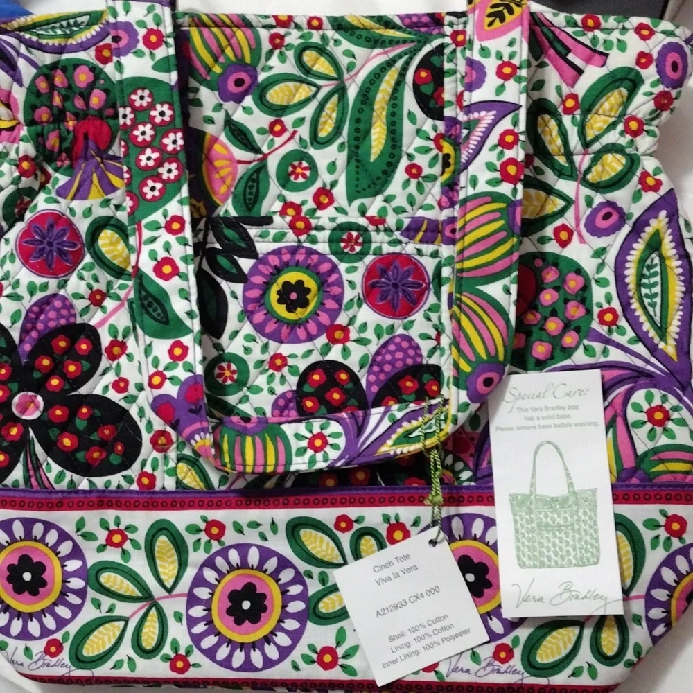 Floral Multicolor Tote Bag with Green Accent - Picture 10 of 12